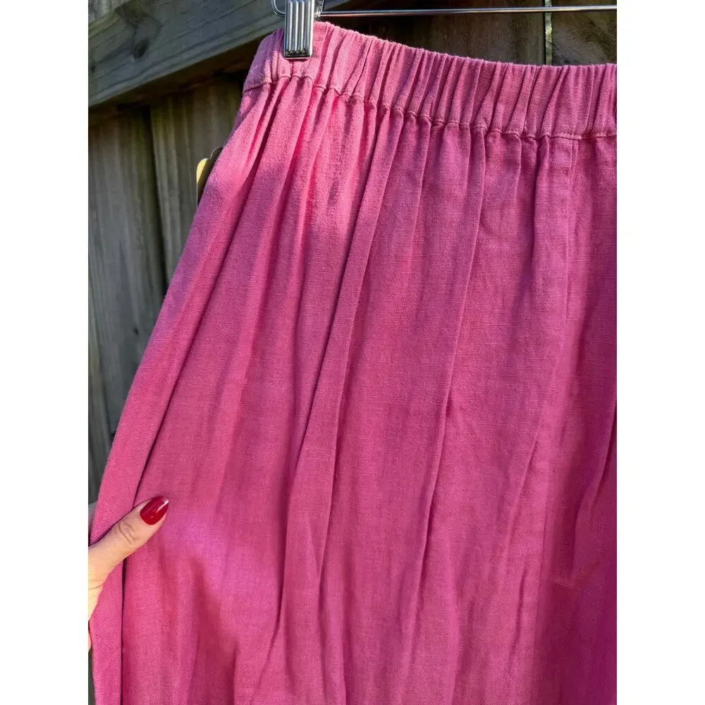 Hand-Dyed Fuchsia Linen Wrap Midi Skirt